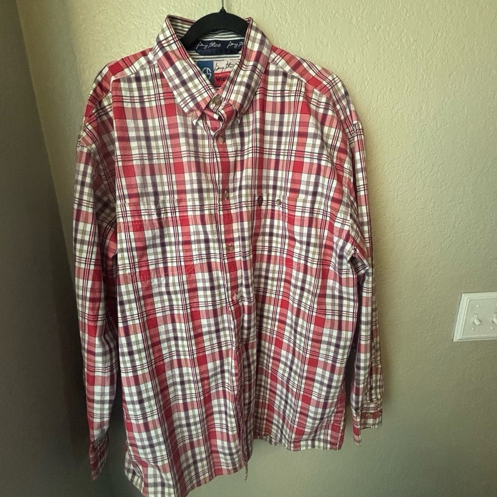 Wrangler George Straight Shirt XL Red Blue Plaid Long Sleeve Button Down Western